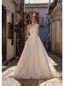 One Shoulder Light Pink Organza Lace Dreamy Wedding Dress